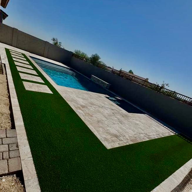Pool Deck Turf & Travertine Pavers